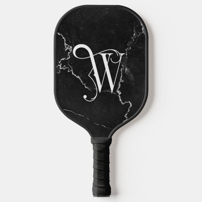 Classy Black Marble Decorative W Personalised  Pickleball Paddle (Front)