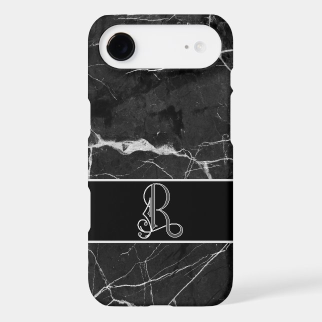 CLASSY BLACK MARBLE LOOK, MONOGRAM R (Back)