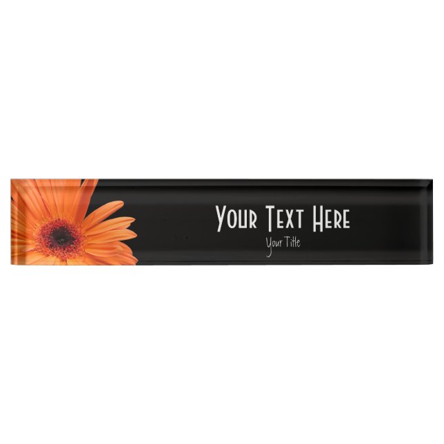 Classy Black & Orange Gerbera Daisy Nameplate (Front)