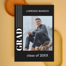 Classy Black Personalised Graduation Announcement