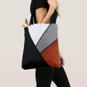 Classy Black Red White & Grey Geometric Design Tote Bag