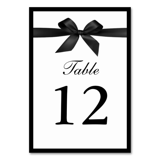 Classy Black Ribbon Double-sided Table Numbers (Front)