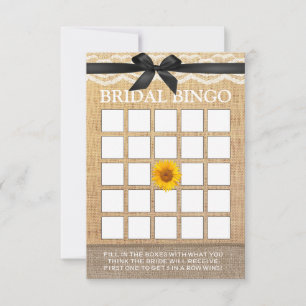 Classy Black Ribbon Sunflower Burlap Bridal Bingo