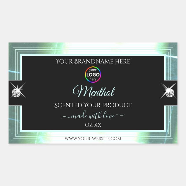 Classy Black Shiny Ice Blue Logo Product Label (Front)