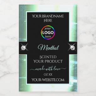 Classy Black Shiny Ice Blue Logo Product Label