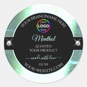 Classy Black Shiny Ice Blue Logo Product Label