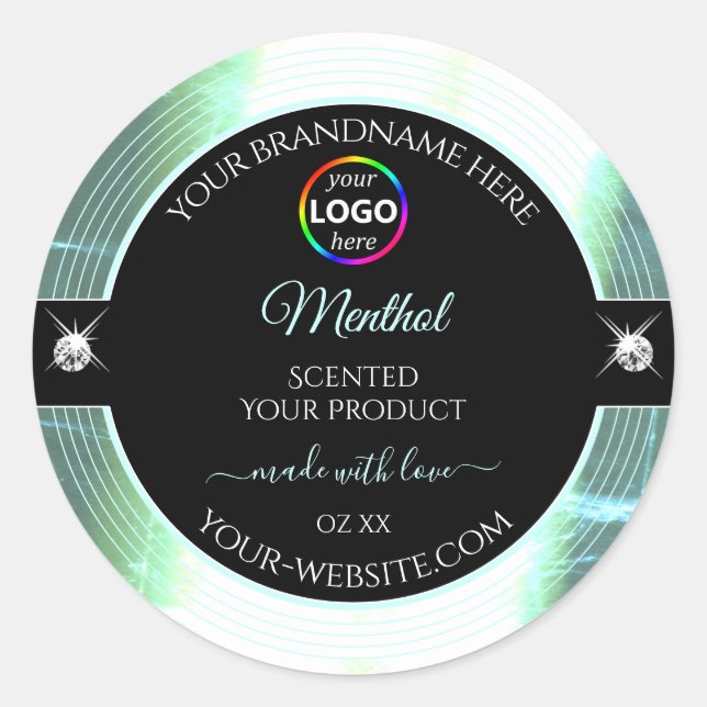 Classy Black Shiny Ice Blue Logo Product Label (Front)