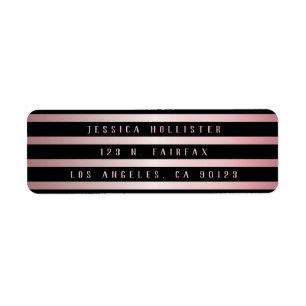 Classy Black Stripes & Rose Gold   Return Address Label