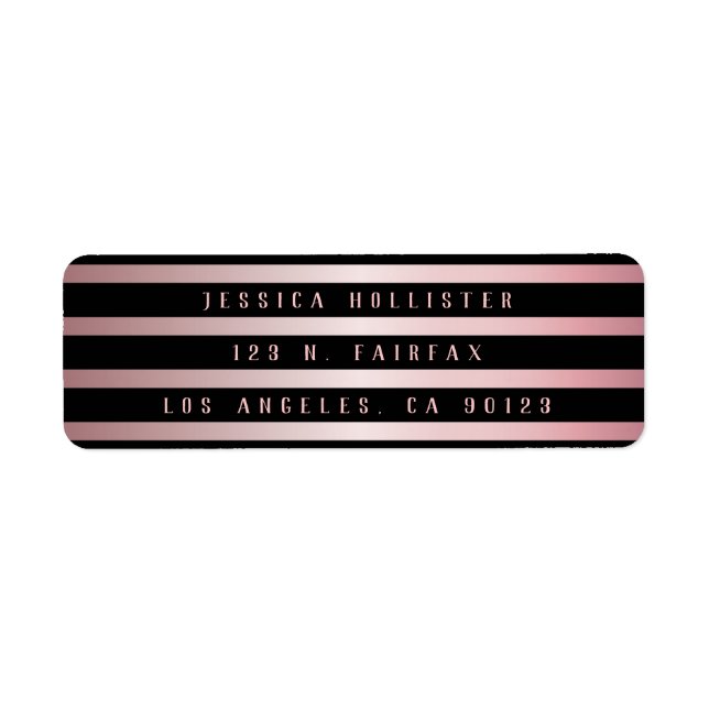 Classy Black Stripes & Rose Gold | Return Address Label (Front)