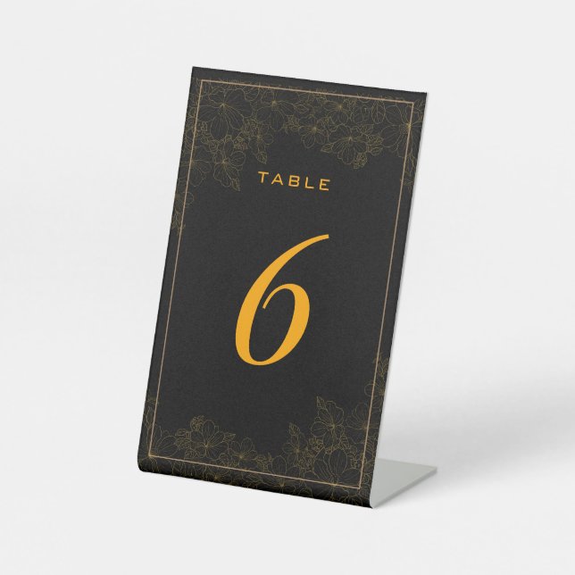 Classy Black Subtle Floral Pattern Table Number Pedestal Sign (Front)