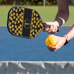 CLASSY BLACK w/ GOLD HEARTS MONOGRAM T Pickleball Paddle