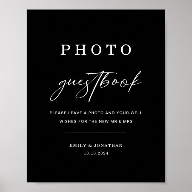 Classy Black Wedding Photo Guest book Sign (Front)
