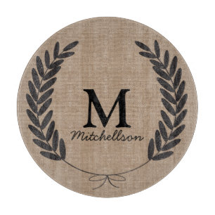 Classy Black Wheat Laurels Burlap - Personalised Cutting Board