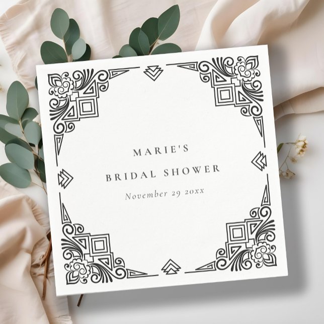Classy Black White Art Deco Ornate Bridal Shower Napkin (Creator Uploaded)