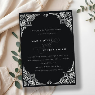 Classy Black White Art Deco Ornate Couples Shower Invitation