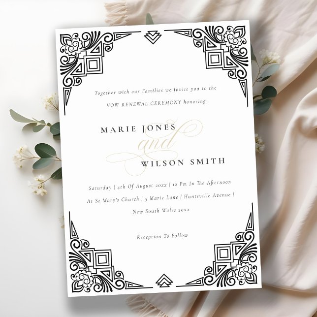 Classy Black & White Art Deco Ornate Vow Renewal Invitation (Creator Uploaded)