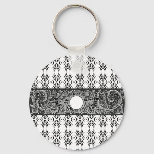 Classy black white Baroque pattern to customise Key Ring