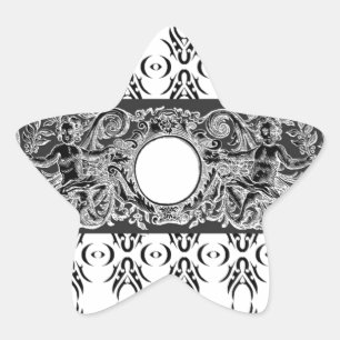 Classy black white Baroque pattern to customise Star Sticker