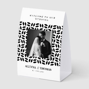 Classy black white geometric floral WEDDING SIGN