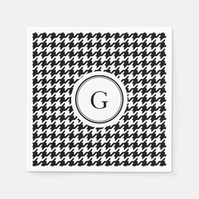 Classy black white houndstooth pattern monogram napkin (Front)
