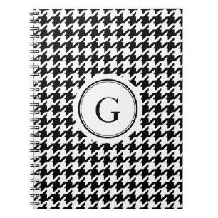 Classy black white houndstooth pattern monogram notebook