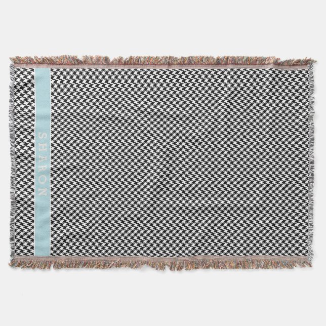 Classy black white houndstooth pattern monogram throw blanket (Front)