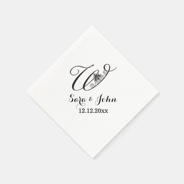 Classy Black  white initial W Wedding Monogram Napkin (Corner)