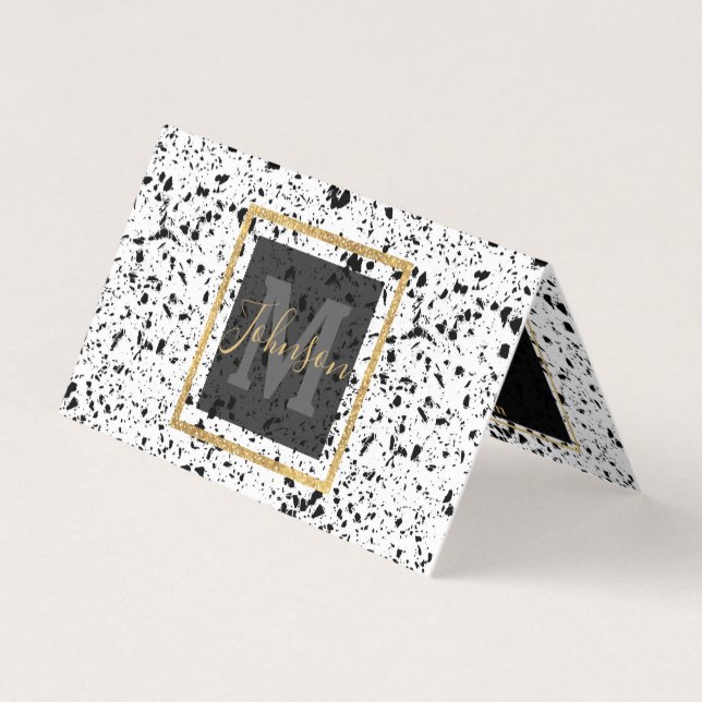 Classy Black White Marble Terrazzo Business Card (Front)
