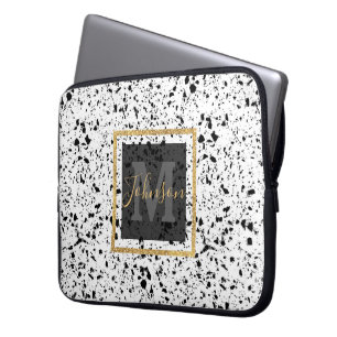 Classy Black White Marble Terrazzo Laptop Sleeve