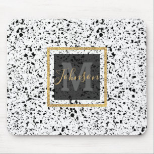 Classy Black White Marble Terrazzo Mouse Pad