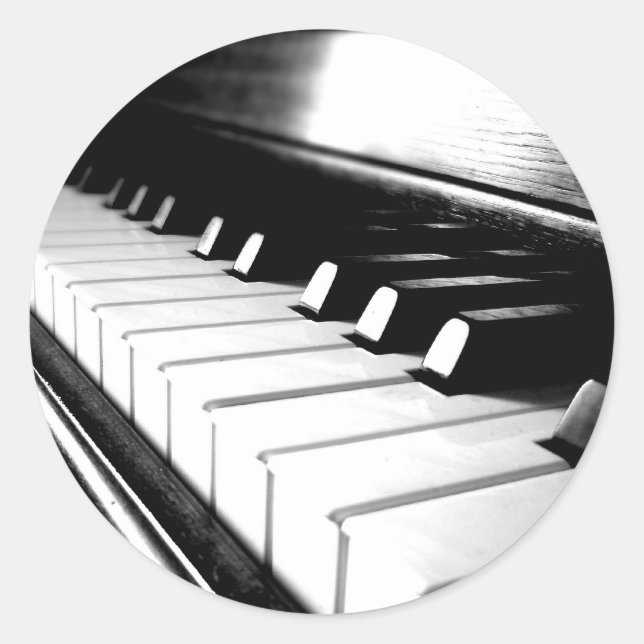 Classy Black & White Piano Photography Classic Round Sticker (Front)