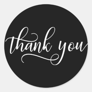 Classy Black White Script Calligraphy Thank You Classic Round Sticker