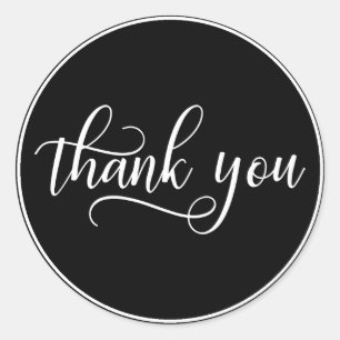 Classy Black White Script Calligraphy Thank You Classic Round Sticker
