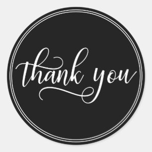 Classy Black White Script Calligraphy Thank You Classic Round Sticker