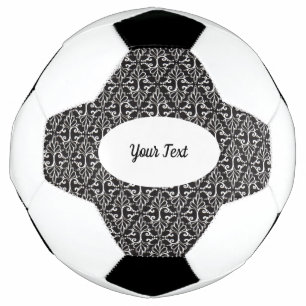 Classy Black White Scrolled Damask Pattern Soccer Ball