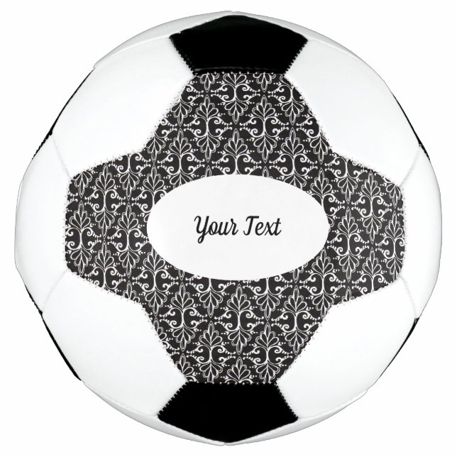 Classy Black White Scrolled Damask Pattern Soccer Ball (Front)