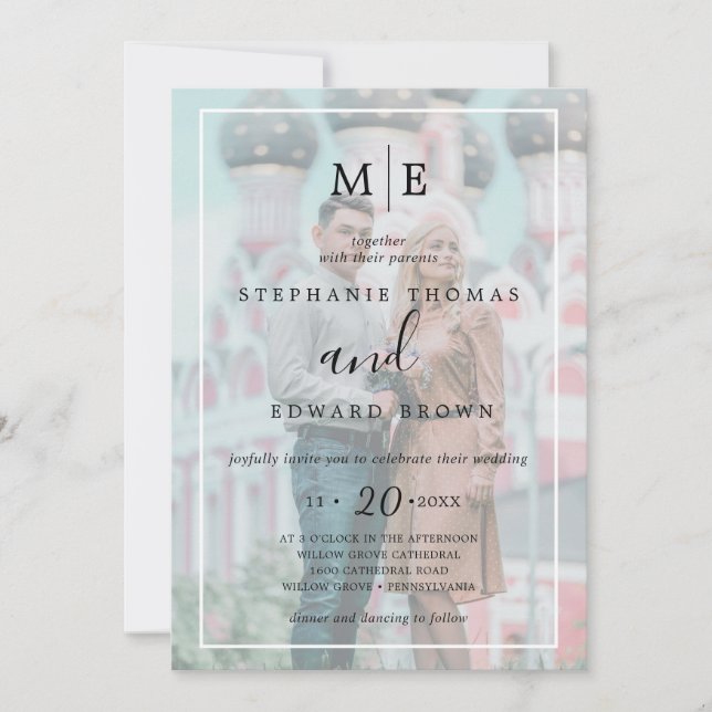 Classy Black & White Vellum Effect Photo Wedding Invitation (Front)