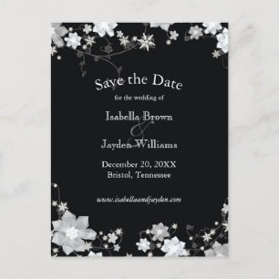 Classy Black + White Winter Wedding Save the Date Announcement Postcard