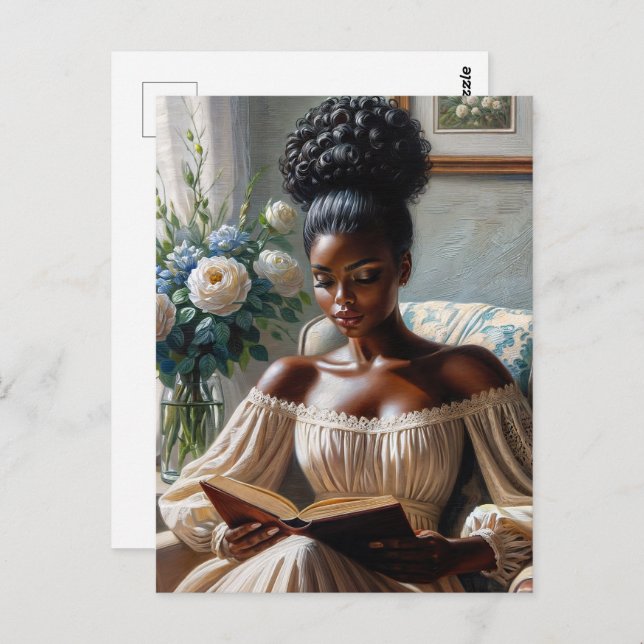Classy Black Woman Reading A Book Postcard (Front/Back)
