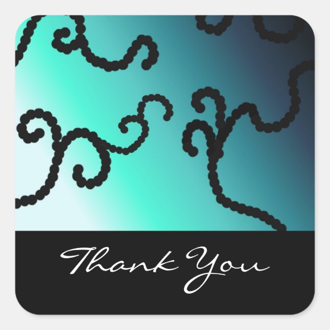 Classy Blue and Black Beaded Thank You Square Sticker (Front)