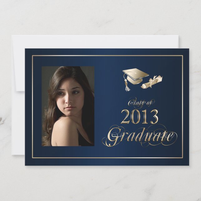 Classy Blue and Gold 2013 Graduate Photo Invite (Front)