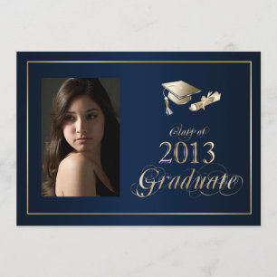 Classy Blue and Gold 2013 Graduate Photo Invite