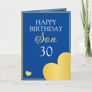 Classy Blue and Gold Heart Son 30th Birthday Card