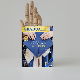 Classy blue and gold magazine photo graduation  invitation