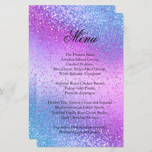 Classy Blue and Pink Glitter - Menu (Front/Back)