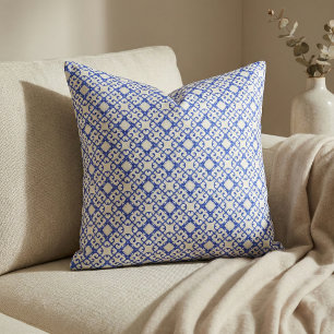 Classy Blue And White Azulejo Tiles Damask Pattern Fabric