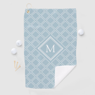 Classy Blue and White Diamond Pattern Monogram Golf Towel