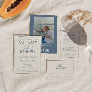 Classy Blue And White Old Money Retro Wedding Invitation