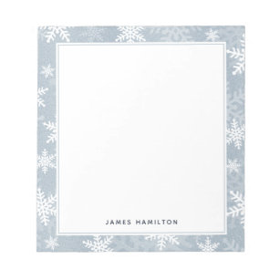 Classy Blue And White Snowflake Winter Holiday Notepad