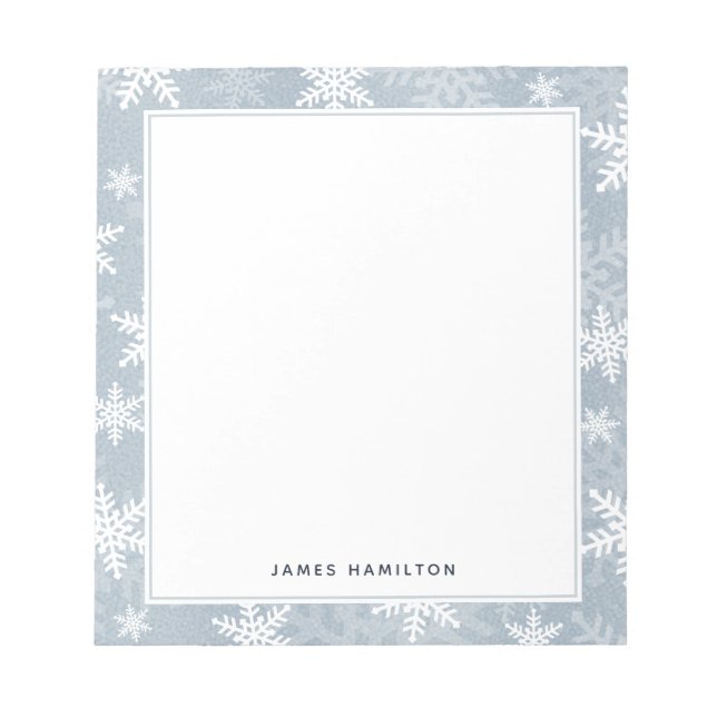 Classy Blue And White Snowflake Winter Holiday Notepad (Front)